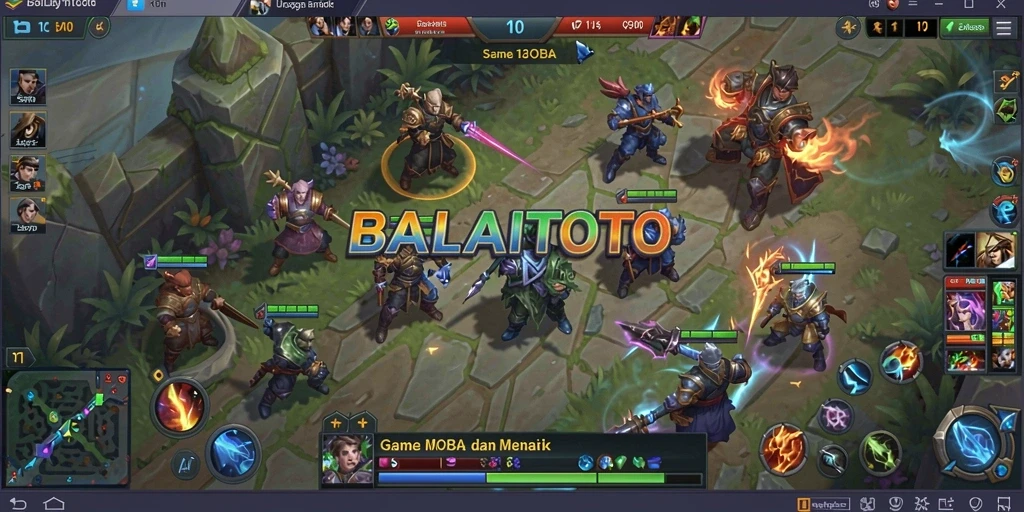 Screenshot gameplay seru dari BALAITOTO yang menggambarkan aksi MOBA.