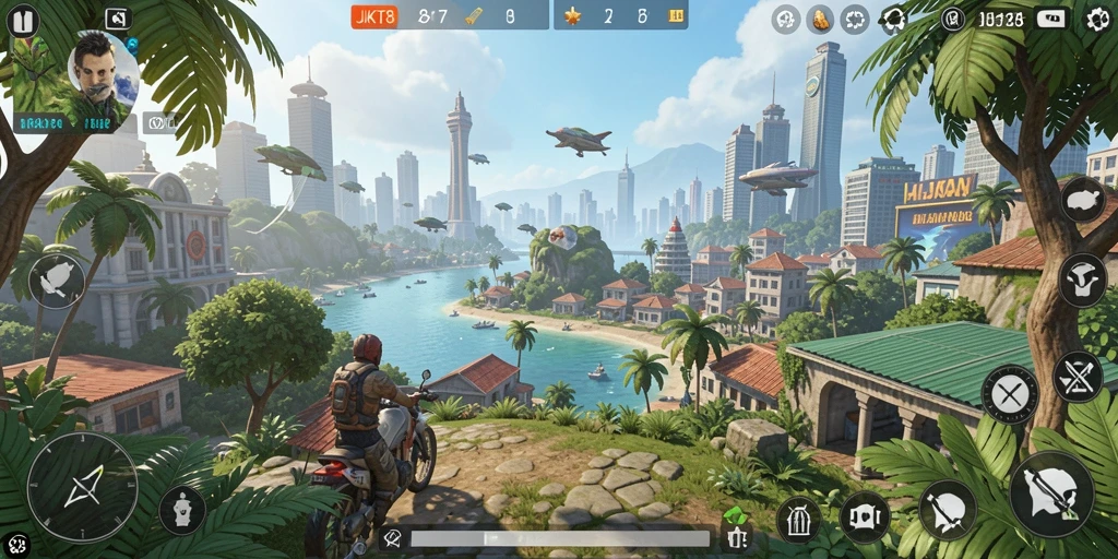 Gameplay JKT8 menampilkan dunia terbuka dengan aktivitas yang mengasyikkan.