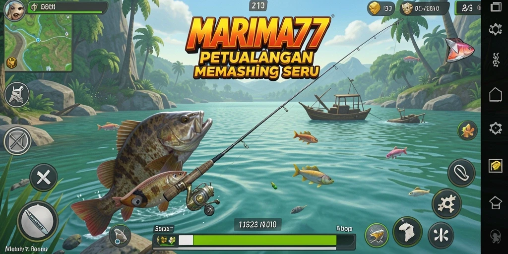 Tampilan gameplay MARIMA77 yang menampilkan serunya memancing ikan.