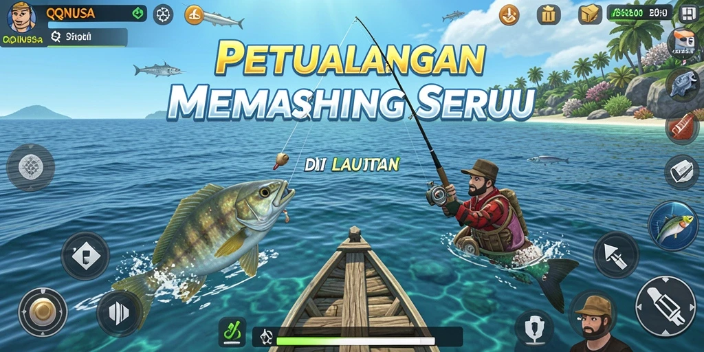 Gameplay QQNUSA yang menampilkan aksi seru memancing ikan.