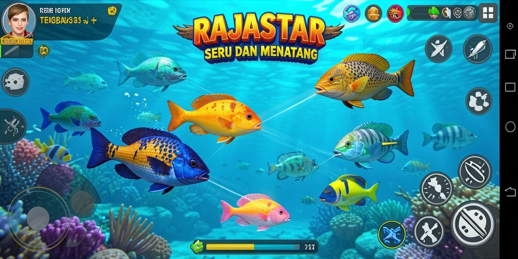Tampilan gameplay seru RAJASTAR dengan aksi Tembak Ikan.