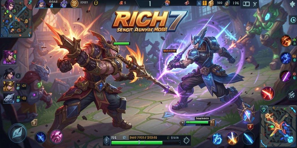Tampilan gameplay seru dengan aksi MOBA yang mendebarkan.