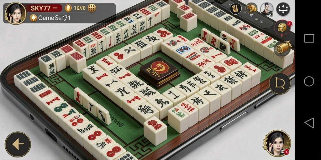 Tangkapan layar dari gameplay seru SKY77 yang menampilkan ubin Mahjong.